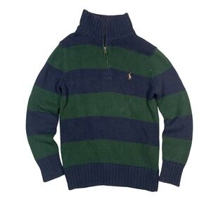 Polo Ralph Lauren Knit Sweater Boys Large 14-16 Navy Blue Quarter Zip Youth Logo